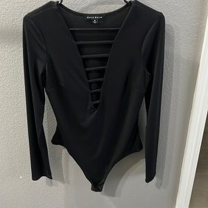 Black bodysuit with ribbed cleavage
